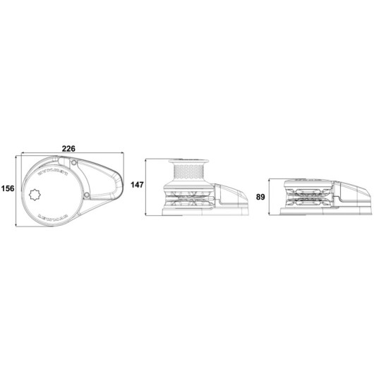 Guindeau VX2 700 W 12 V Lewmar | un guindeau électrique inox avec/sans poupée pour bateau | dimensions
