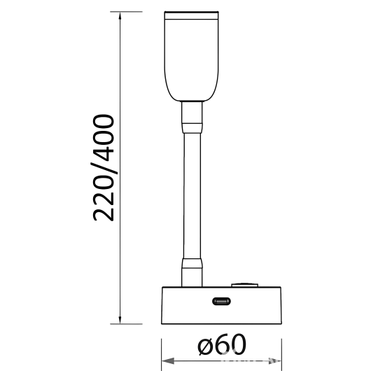 Spot LED articulé noir - Éclairage intérieur de bateau et fourgon aménagé - dimensions