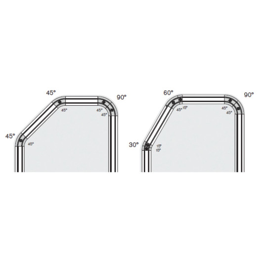 Angle de guidage 45° en applique Decmo | angle pour volet roulant intérieur de meuble en van, fourgon ou bateau | schéma