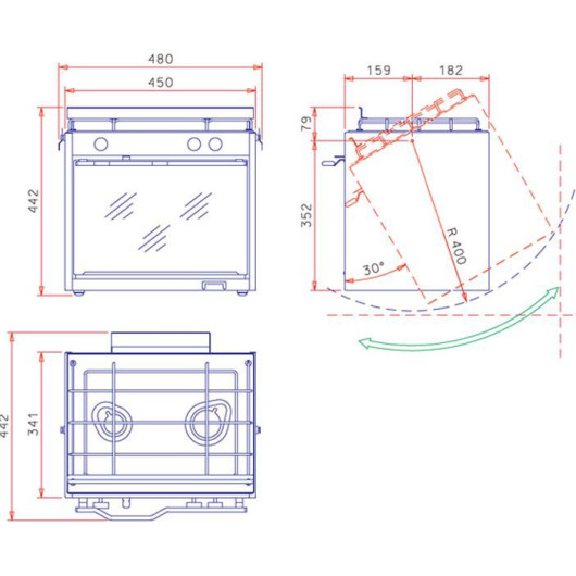 Classic TECHIMPEX - cuisinière gaz pour bateau avec four & 2 feux sur balancelle