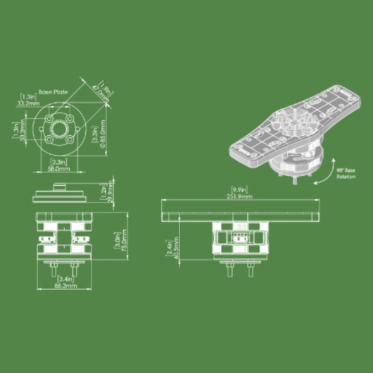 Plateforme rotative HEXX Railblaza 252 mm | Accessoire Sondeur | Dimensions Platine + Bras R-Lock