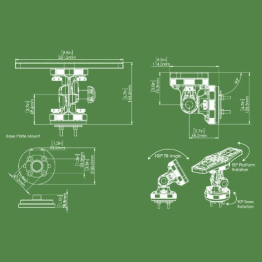 Plateforme rotative HEXX Railblaza 252 mm | Accessoire Sondeur | Dimensions Platine seul