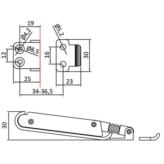 Fermeture à levier en inox Perla OSCULATI | Charnière de coffre, porte & meuble | schéma