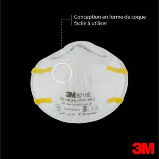 Boîte de 20 masques 3M 8710E classe FFP1 | Protection respiratoire | Forme de coque