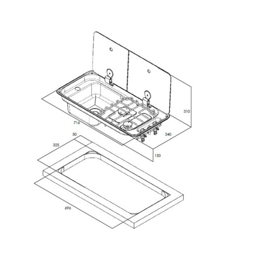 Combiné Can évier et 2 feux | Combiné plan de cuisson et évier | Dimensions FL1402