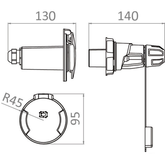 Socle 3P Cruiser 16 A Osculati | Prise & rallonge 230V | Dimensions