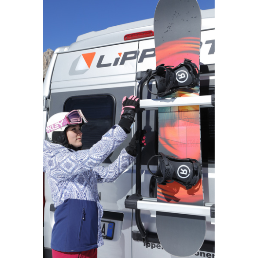 Kit  support de ski LIPPERT R- Skirun | Accessoire porte-vélo R Bike fourgon aménagé et camping-car | avec un snowboard