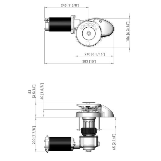 Guindeau RC-8  12V 600W Barbotin 6 MM Maxwell | Guindeau électrique | Dimensions