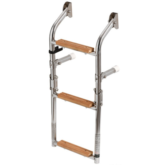 Echelle de bain Iroko Osculati | échelle repliable structure inox et marches bois pour bateau | 3 marches