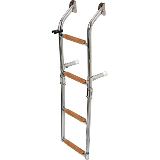 Echelle de bain Iroko Osculati | échelle repliable structure inox et marches bois pour bateau | 4 marches
