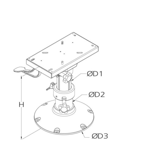 Pied aluminium pivotant à glissière réglage vérin Vetus | Siège & fauteuil pilote | Dimensions