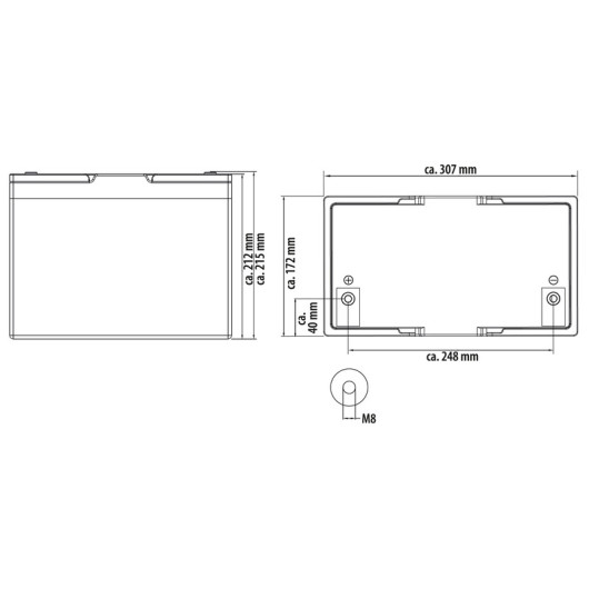 Batterie LFP MC CAMPING, MC-LB100, le lithum garantie 5ans pour van, fourgon et bateau : Schéma des dimensions