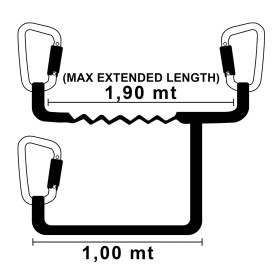 TREM Longe double Segura élastique 1 à 1,90m | 3 mousquetons Longe double Segura avec 3 mousquetons Trem | Longe, harnais & ligne de vie
