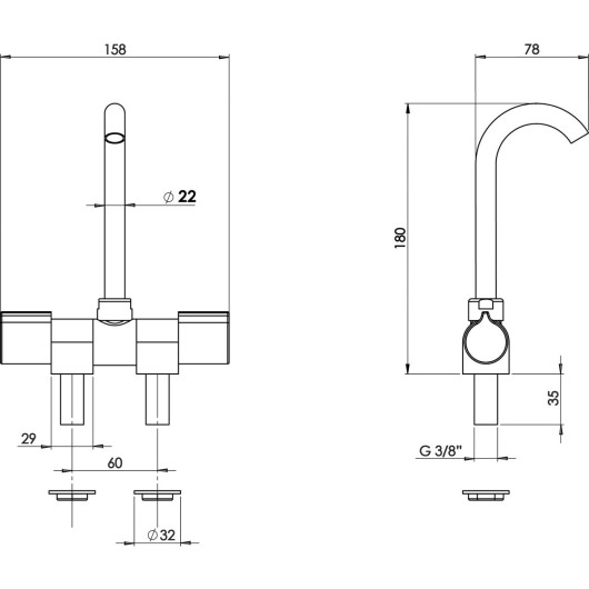 Robinet mélangeur Aqua eau froide/chaude en laiton chromé Trem | Robinet pour van aménagé et bateau | Dimensions