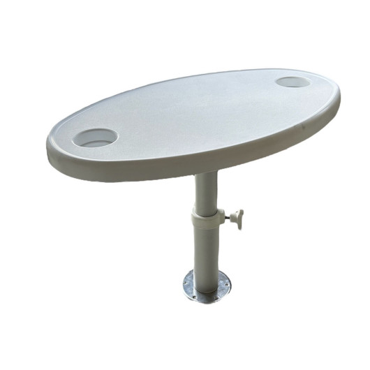 Table ovale Trem 70 x 50 cm + pied télescopique de 40 à 70 cm + embase | Plateau & pied de table pour van et bateau
