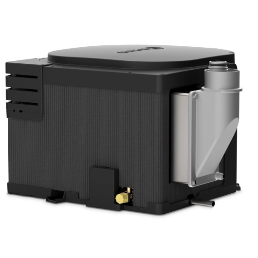 Chauffe-eau type boiler gaz TRUMA BGF avec cheminé flexible pour van, fourgon et camping-car : Vue de côté avec sortie