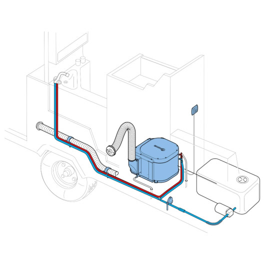 Schéma de montage simplifié du TRUMA Boiler gaz BGF, le chauffe-eau pour van, camping-car et fourgon amanégé.
