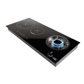Réchaud hybride CAN 3 feux gaz induction - Appareil pour cuisine mobile de fourgon aménagé et camping-car - face