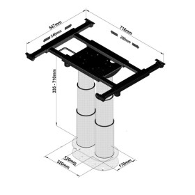 Pied de table télescopique reconditionné ILSE, intérieur du fourgon aménagé