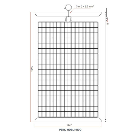 Panneau solaire semi-flexible Energie Mobile 190W PERC-HD slim | Panneau photovoltaïque | Dimensions