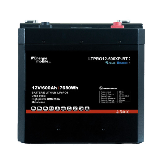 Batterie Lithium LTPRO12-600XP-BT Energie Mobile 12V / 600 Ah pour camping-car & bateau | Vue de face