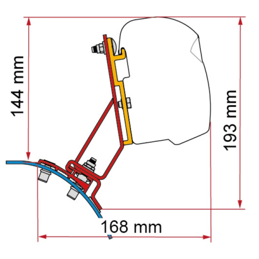 Kit de fixation pour store de paroi FIAMMA F43Van spécial PSA Jumpy | dimensions