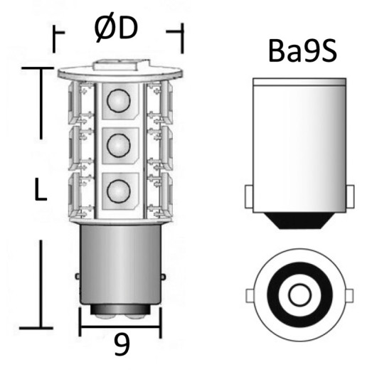 Ampoule LED 12 V Osculati avec culot BA9S | Ampoule pour feu de navigation ou éclairage intérieur | Dimensions