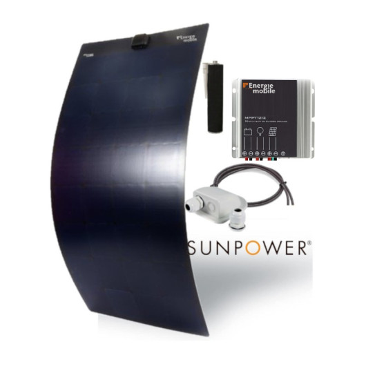 Kit solaire 12V complet flexible pour bateau, van et camping-car CC XFLEX 140 W Black ENERGIE MOBILE