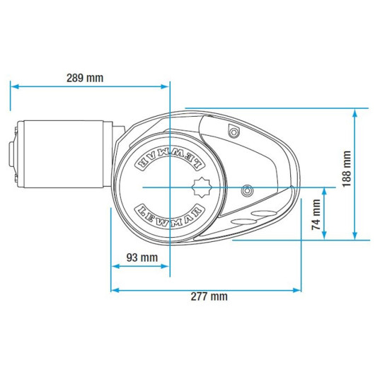 Guindeau V5 24 V avec poupée Lewmar | guindeau inox de 2000W pour bateau de 15 à 18 m | dimensions vue de haut