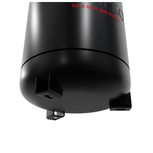 CAMPKO Bouteille de gaz rechargeable GPL volume 30 L pour fourgon et camping-car : vu du dessous avec pieds de fixation