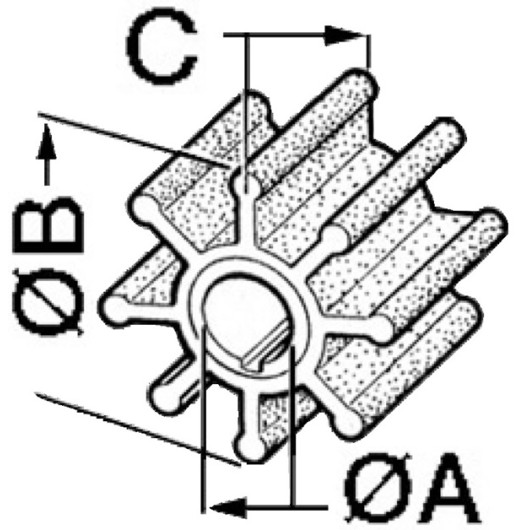 Turbine 18-45714 SIERRA | turbine pour pompe à eau de moteur in-bord de bateau | dimensions