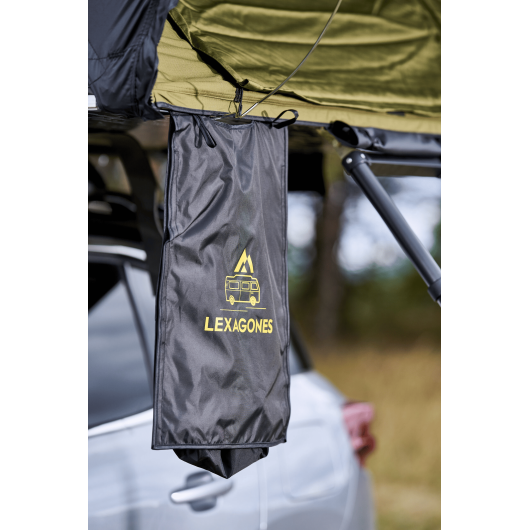 Tente de toit 2/3 personnes Traveller 160 Lexagones | Tente de toit pour fourgon et van aménagé | range chaussures extérieur