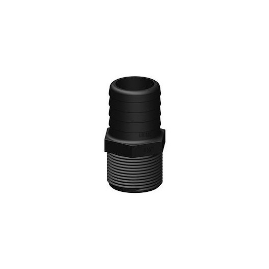 Raccord droit MM long fileté cannelé noir Trudesign | Embout plomberie, raccord accessoire réservoir | 32 mm