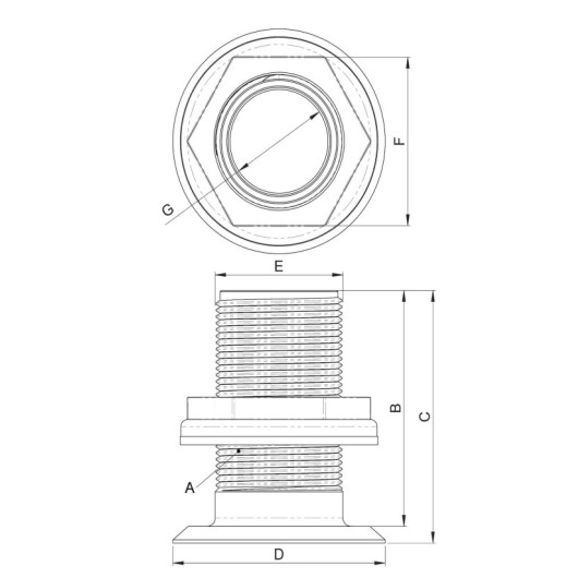 Passe-coque fluh fileté noir BSP Trudesign | Passe-coque voilier, bateau à moteur | dimensions