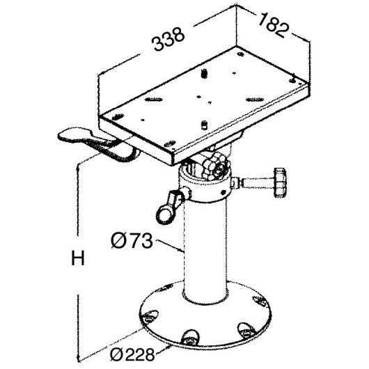 Pied + platine télescopique anodisé - accessoire pour siège de pilotage - schéma