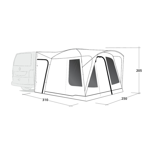 Pine Hills auvent indépendant Outwell | schéma dimensions installé