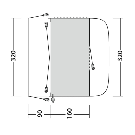 Fresno auvent van aménagé Outwell | shéma dimensions intérieures