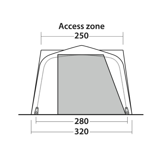 Parkville 200SA auvent fourgon aménagé Outwell | shéma dimensions de face