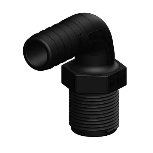 Coude 90° MM fileté cannelé noir Trudesign | Embout plomberie, raccord & accessoire réservoir bateau | 19 mm 3/4"