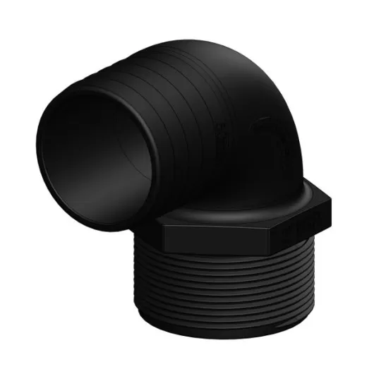 Coude 90° MM fileté cannelé noir Trudesign | Embout plomberie, raccord & accessoire réservoir bateau | 50 mm 2"