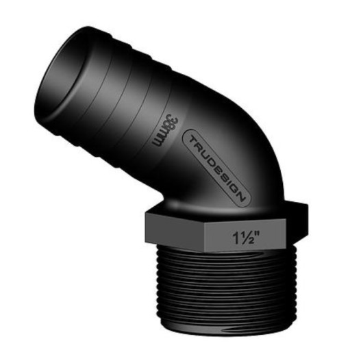 Coude 120° MM fileté cannelé BSP Trudesign | Embout plomberie, raccord & accessoire réservoir bateau | 38 mm 1