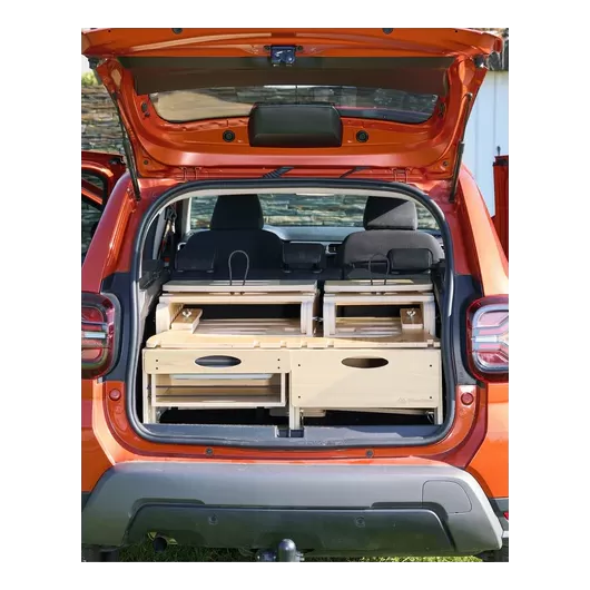 Kit aménagement voiture avec camping-box, matelas TCHAO TCHAO | Couchette pour voiture idéale road trip | Tiroirs de rangement