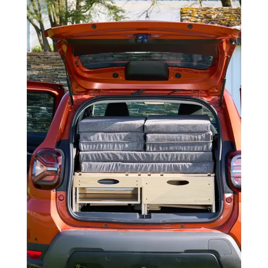 Kit aménagement voiture avec camping-box, matelas TCHAO TCHAO | Couchette pour voiture idéale road trip | Pliable dans le coffre