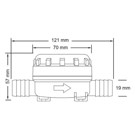 Filtre en ligne Jabsco | Embout plomberie, raccord & accessoire réservoir bateau ou camping-car | dimensions
