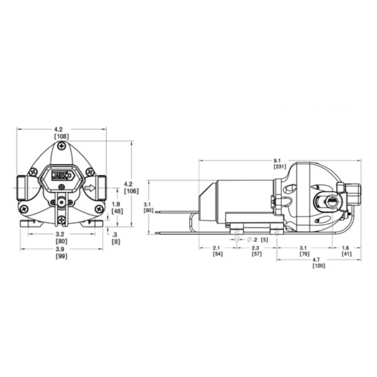 Groupe d'eau Par-Max 2 12V 7,6 L/min Jabsco | Groupe d'eau & pompe de bateau et camping car | Dimensions