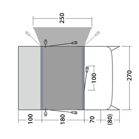 Talladega Air auvent gonflable fourgon et van aménagé Outwell | schéma dimensions emprise au sol