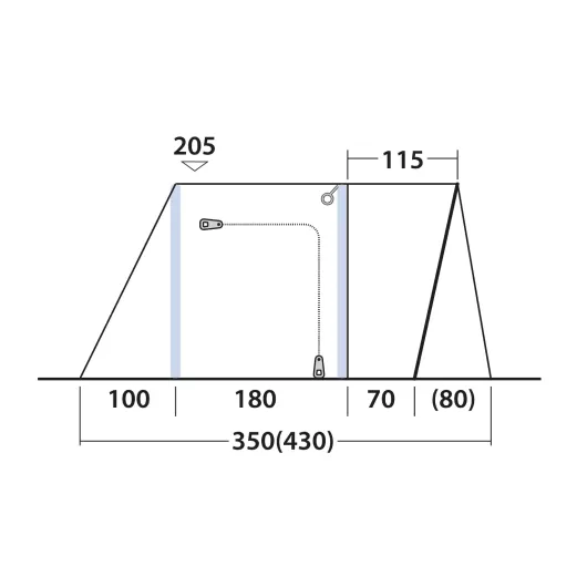 Talladega Air auvent gonflable fourgon et van aménagé Outwell | shéma profondeur