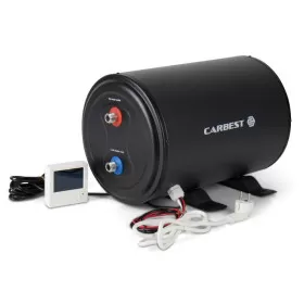 CARBEST CozyWater 10C | 12/230V CARBEST CozyWater 10C le chauffe-eau douvble résistance électrique pour van et bateau : vu de profil avec thermostat déporté