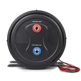 CARBEST CozyWater 10C | 12/230V CARBEST CozyWater 10C le chauffe-eau douvble résistance électrique pour van et bateau : vu de profil avec thermostat déporté