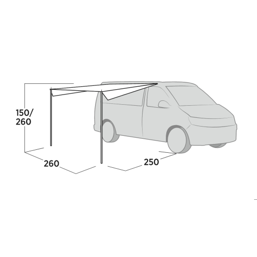 Voss Canopy store léger fourgon voiture Easy Camp | schéma avec dimensions
